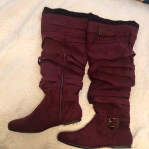 Burgundy thigh high boots